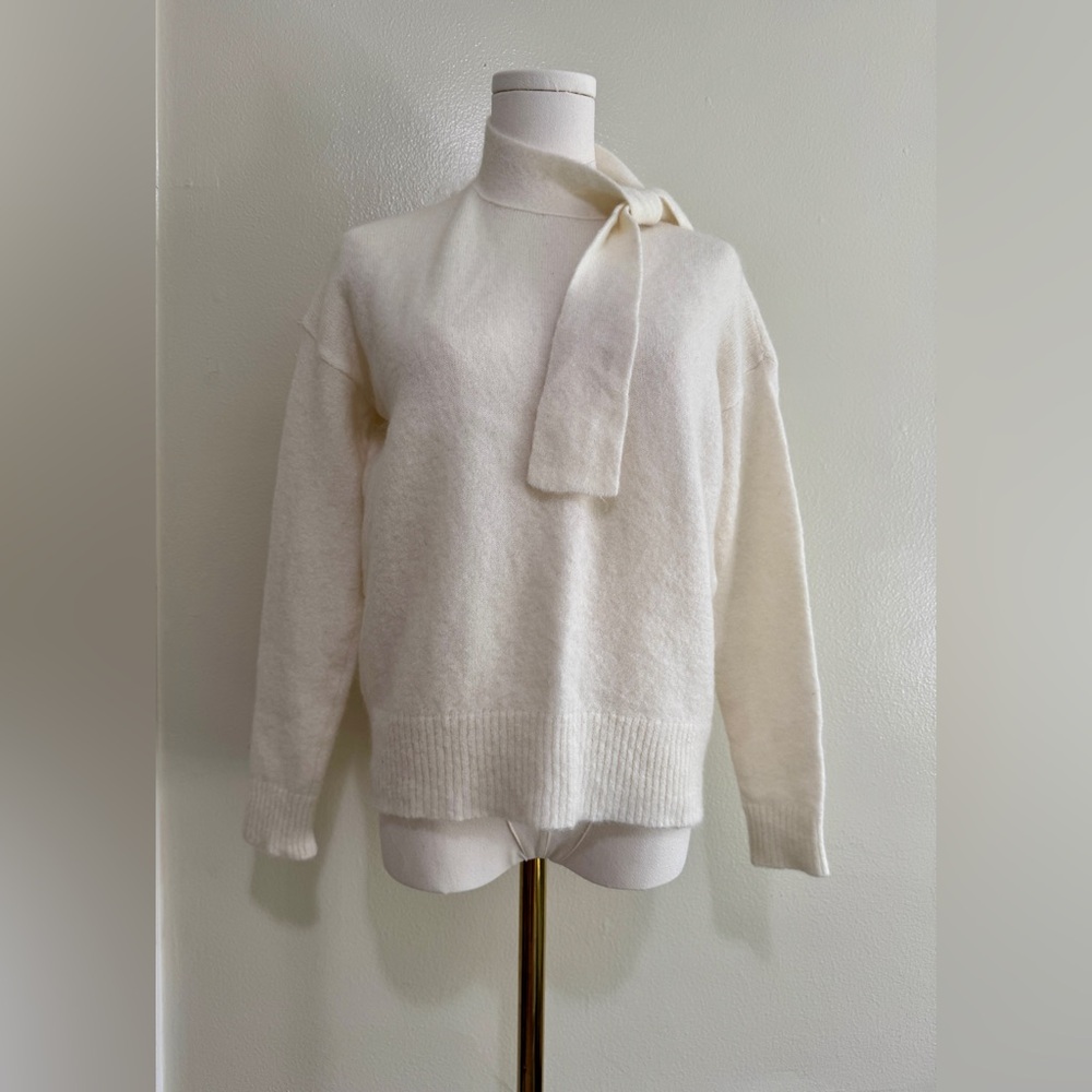 Sezane Cream Sweater with Scarf Detail